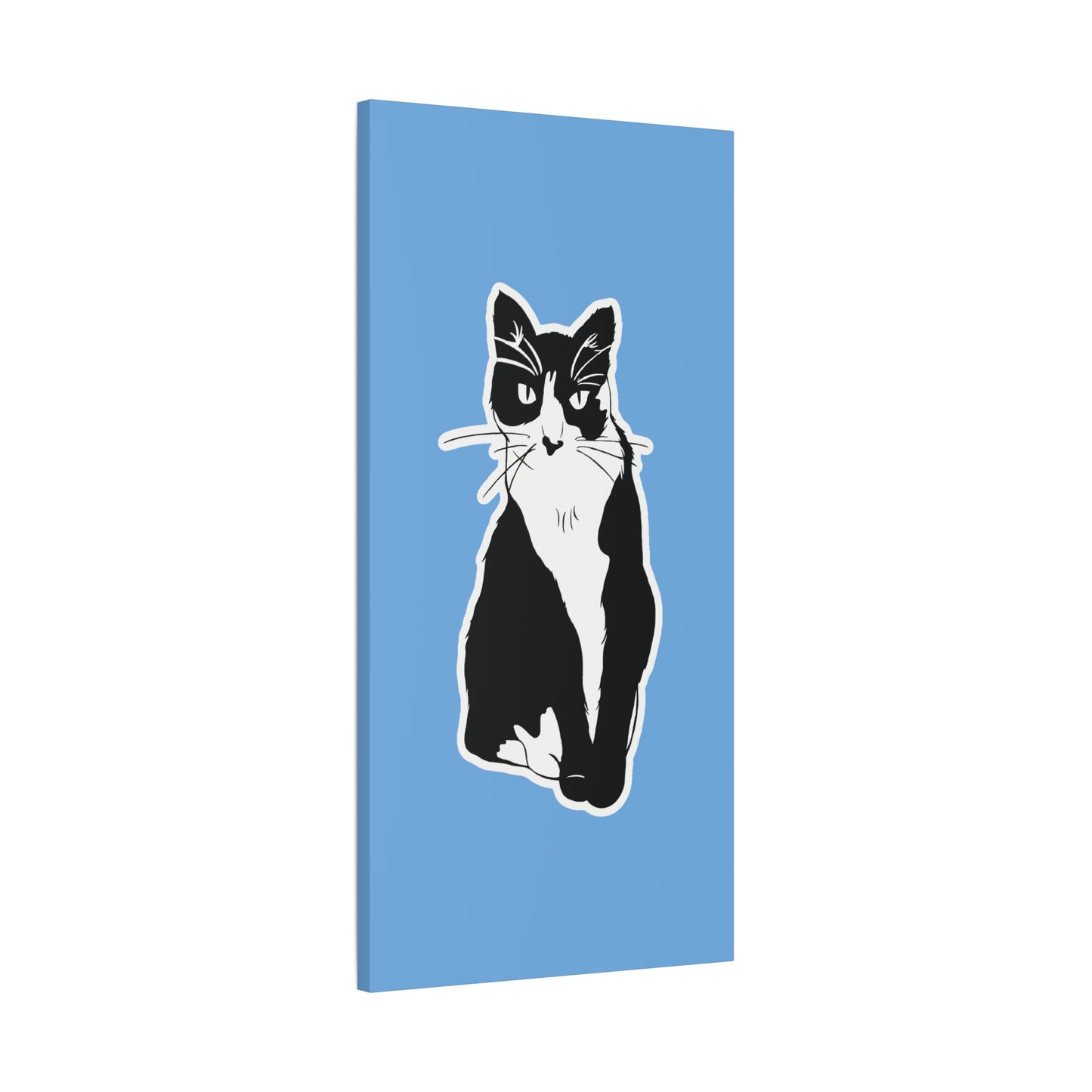 Cat Canvas on Light Blue (Sticker Style Cat) - Cat Drawing Art