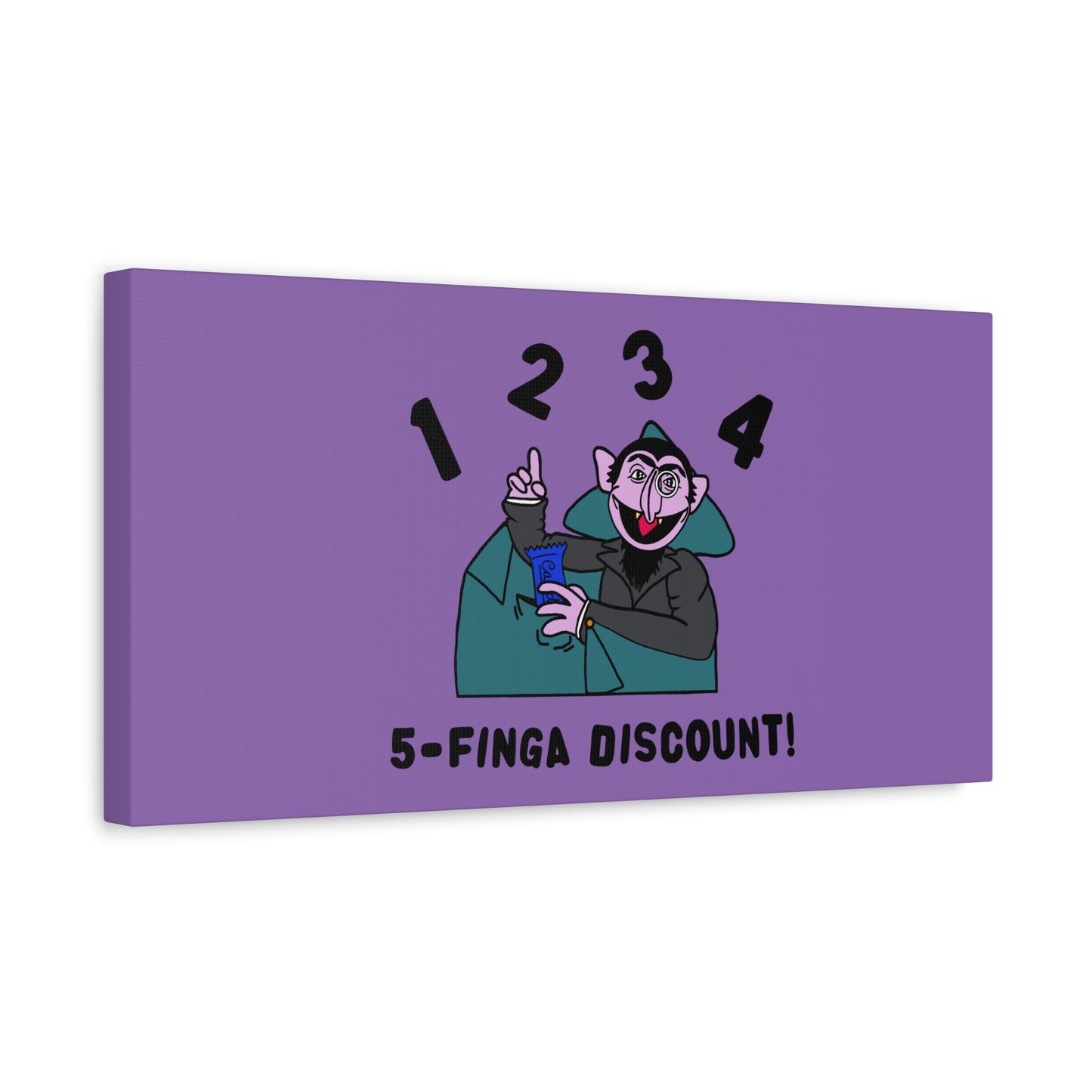 Five Finger Discount Canvas Print Light Purple - Sesame Street The Count Parody Art Print
