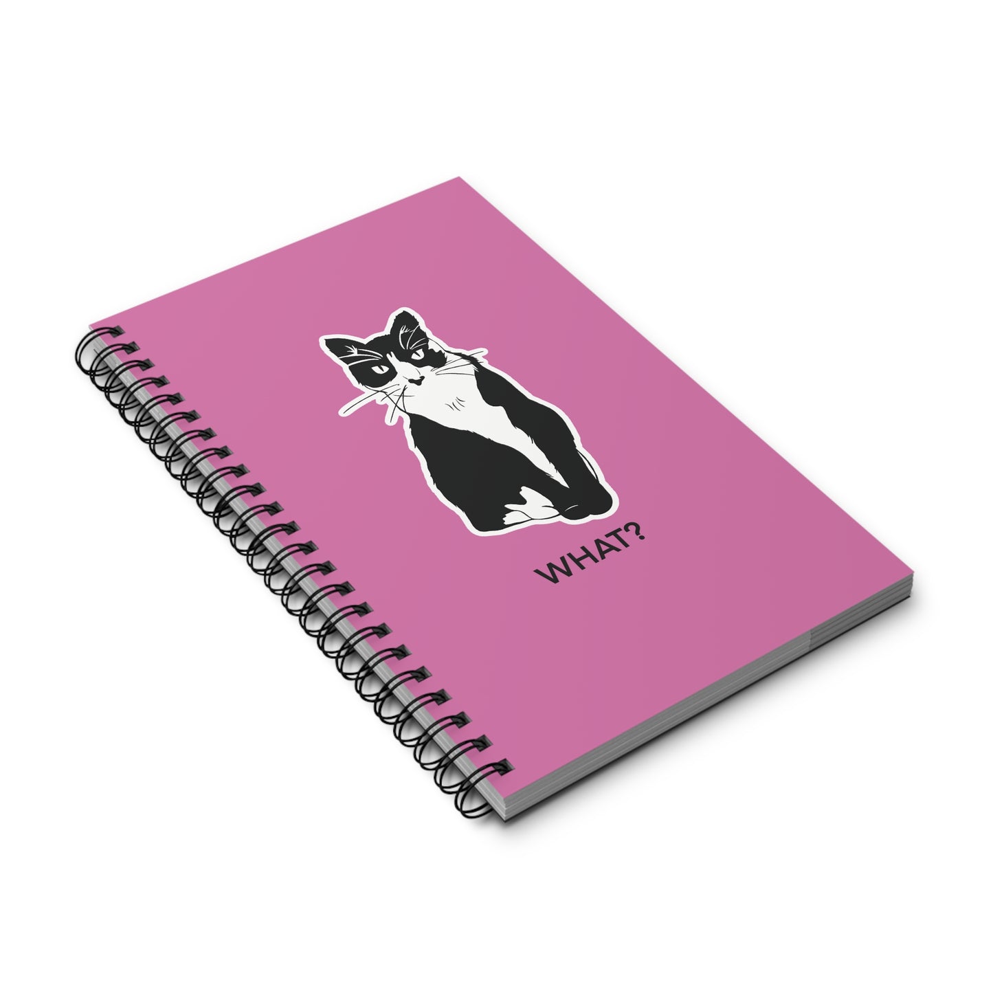 Cattitude Notebook in Light Pink (Sticker Style Cat with Black Writing) - Cat Spiral Notebook