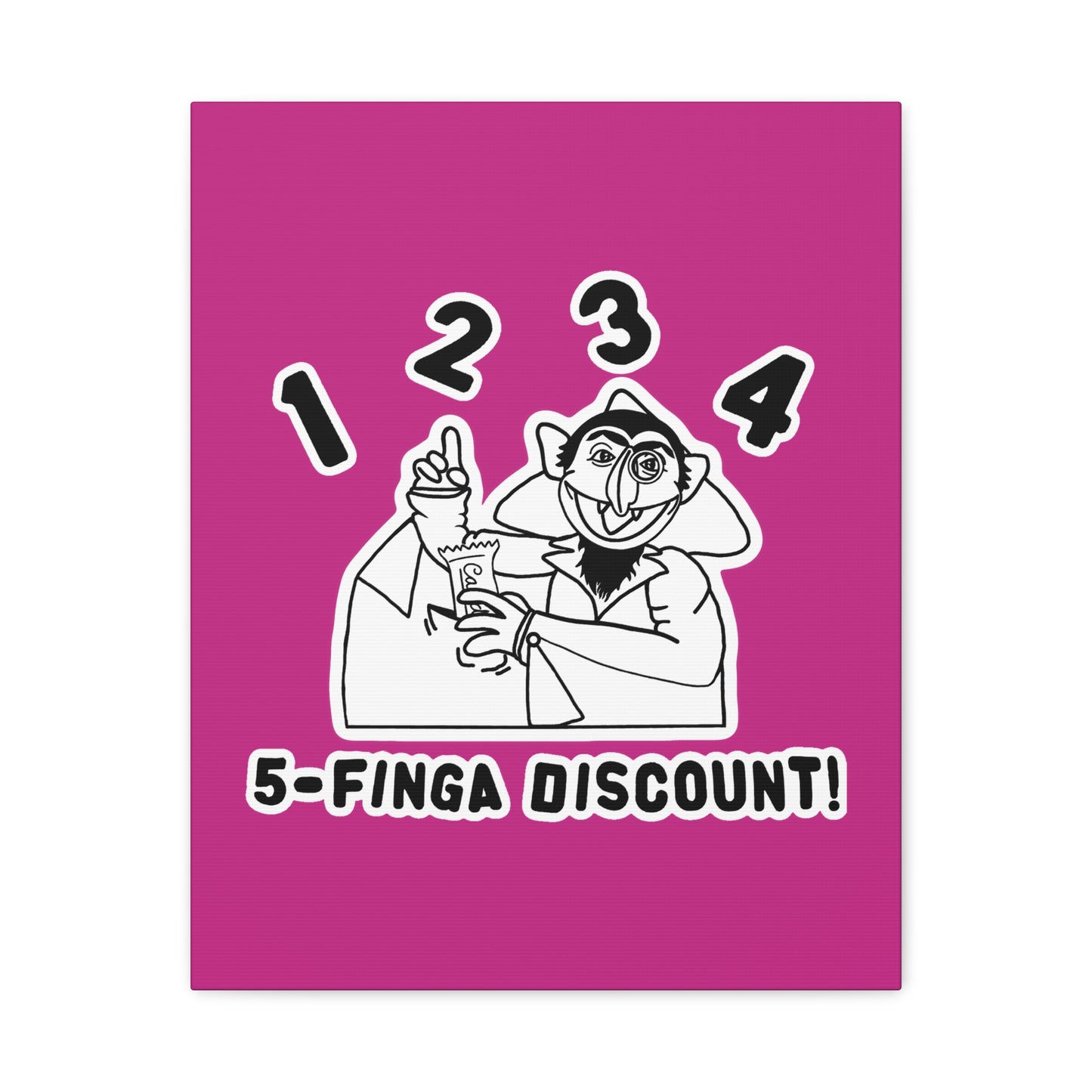 Five Finger Discount Outline Canvas Print Pink - Sesame Street The Count Parody Art Print