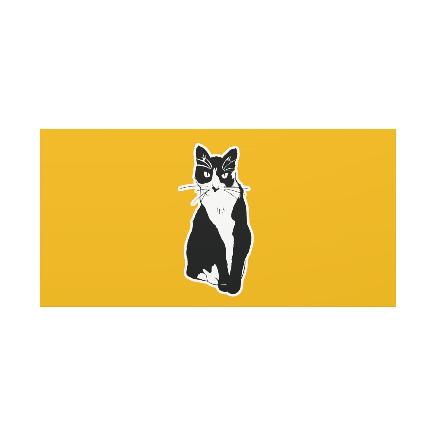 Cat Canvas Print on Yellow (Sticker Style Cat) - Cat Drawing Art