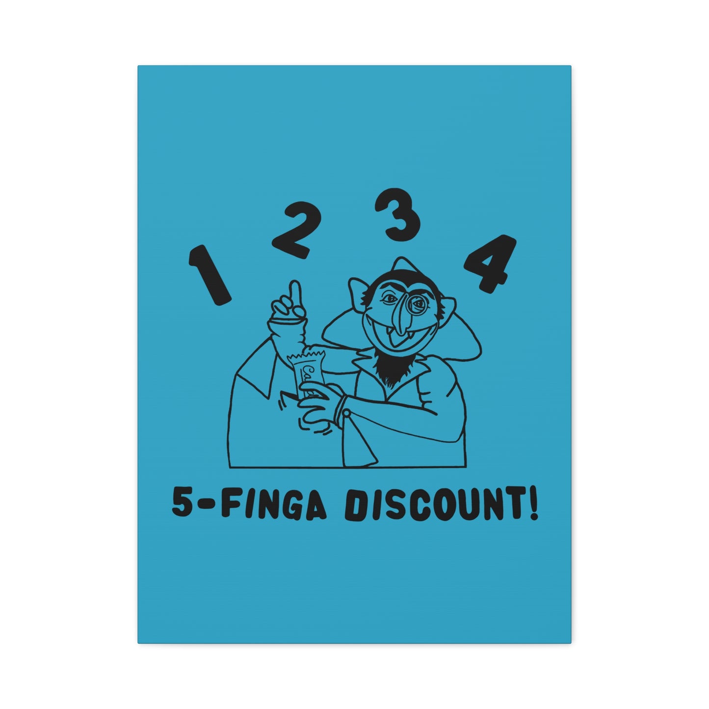 Five Finger Discount Outline Canvas Print Turquoise - Sesame Street The Count Parody Art Print