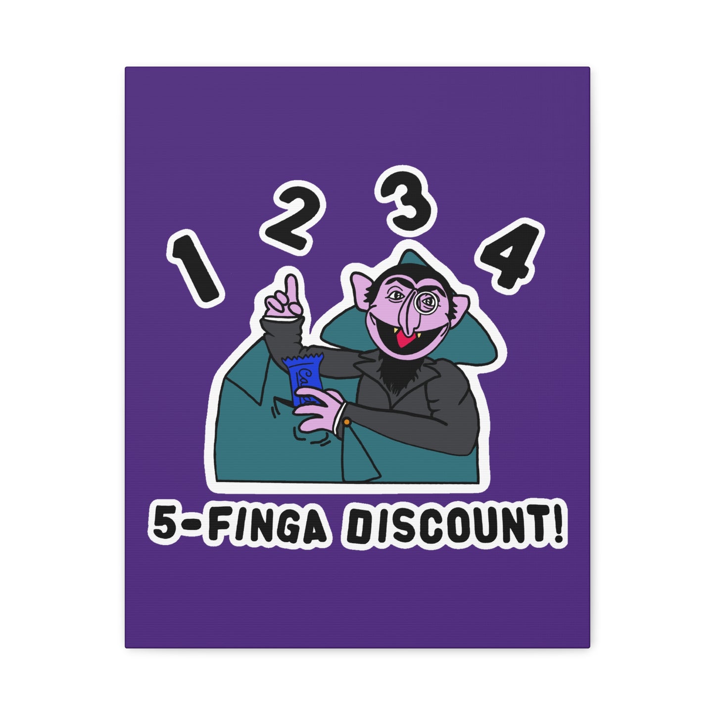 Five Finger Discount Canvas Print Light Purple - Sesame Street The Count Parody Art Print