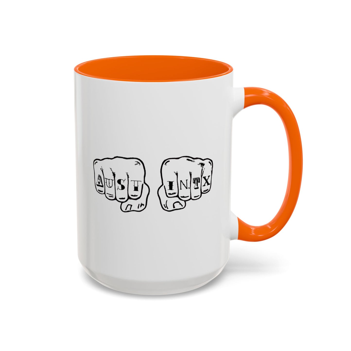 Austin Knuckle Tats Tattooed Fists Accent Mug