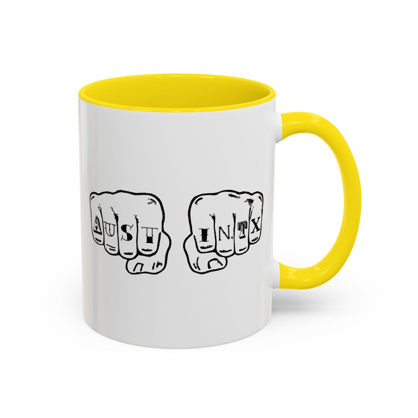 Austin Knuckle Tats Tattooed Fists Accent Mug
