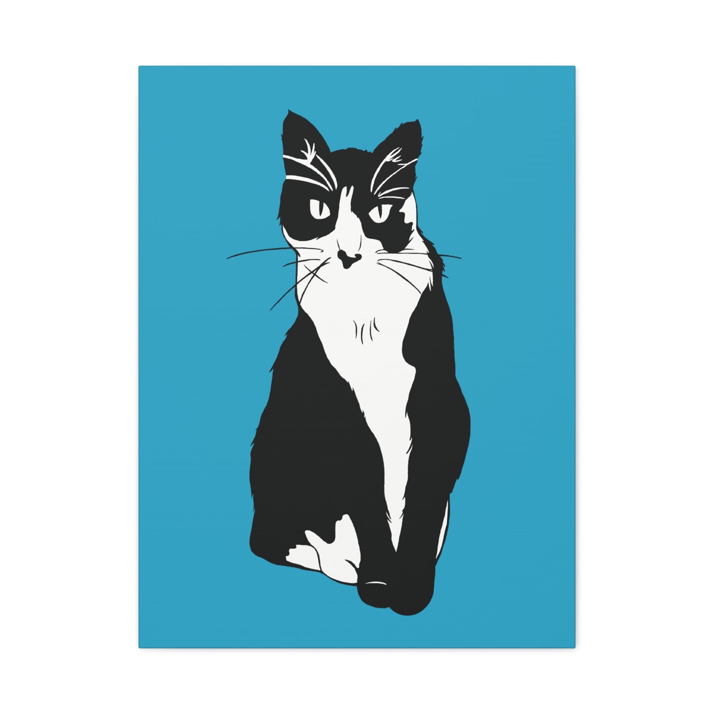 Cat Canvas on Turquoise (B&W Style Cat) - Cat Drawing Art