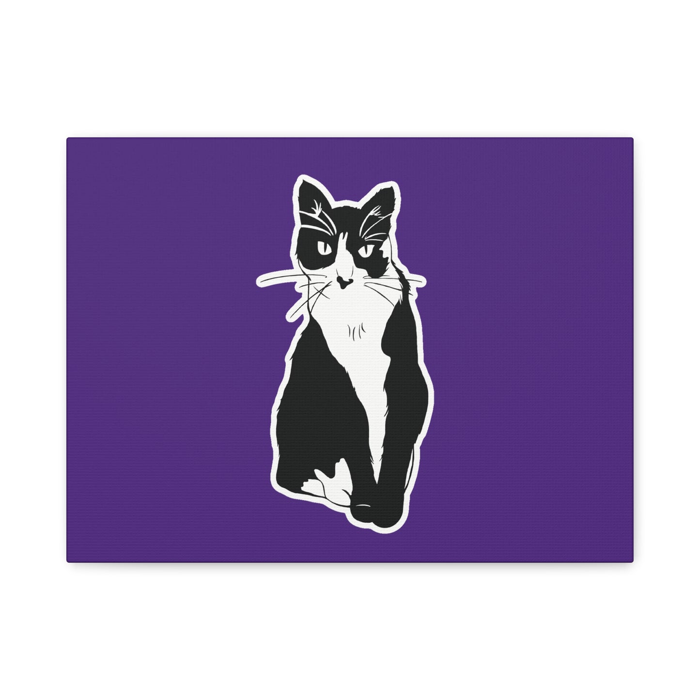 Cat Canvas Print on Purple (Sticker Style Cat) - Cat Drawing Art