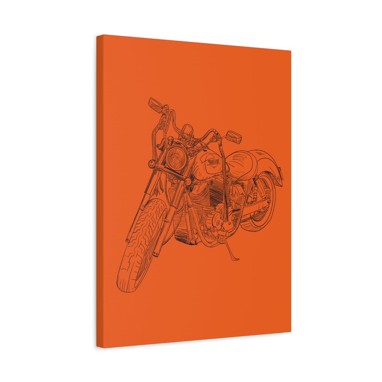 Ride Me Harley Motorcycle Sketch Canvas Print - Black Ink on Orange Background
