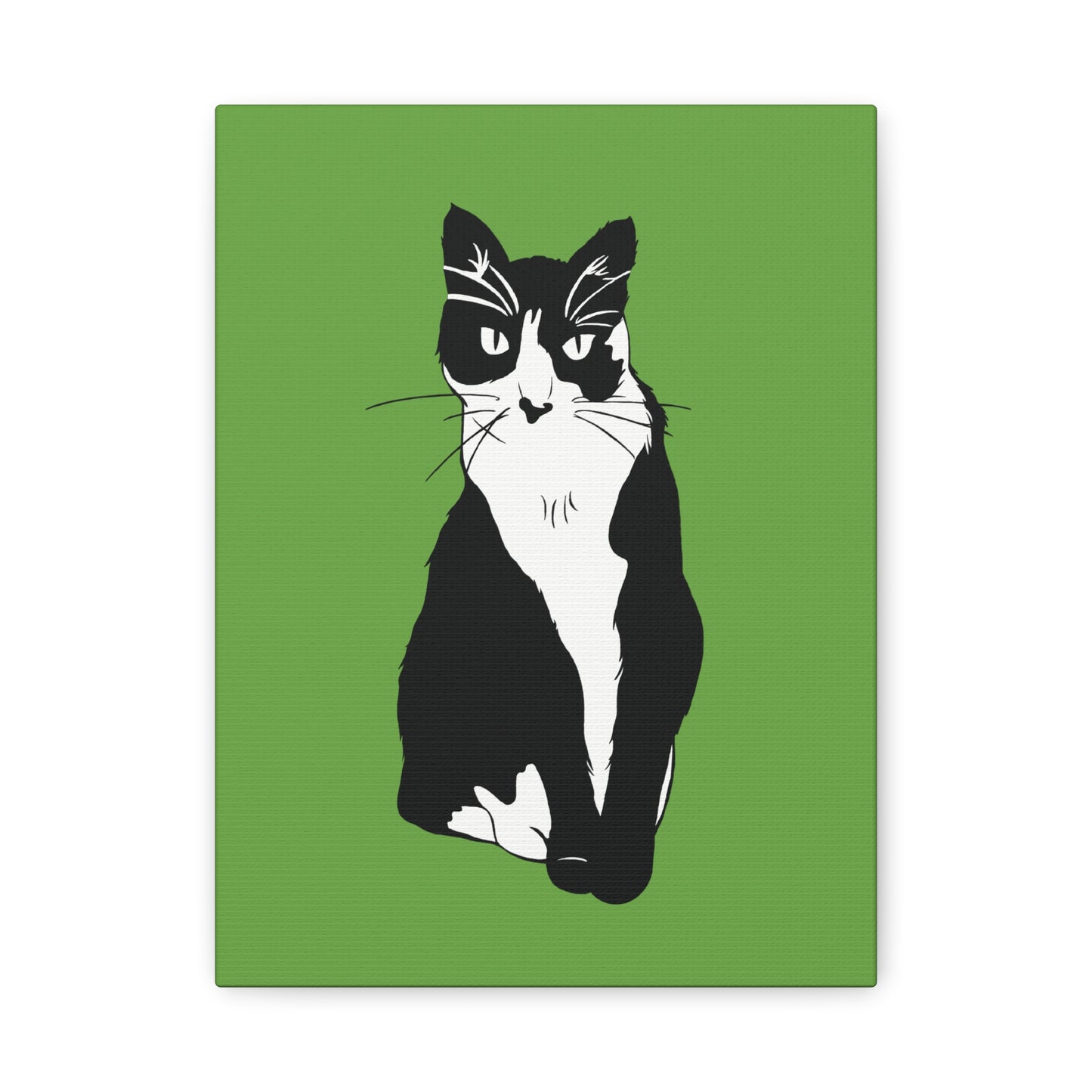 Cat Canvas on Green (B&W Style Cat) - Cat Drawing Art