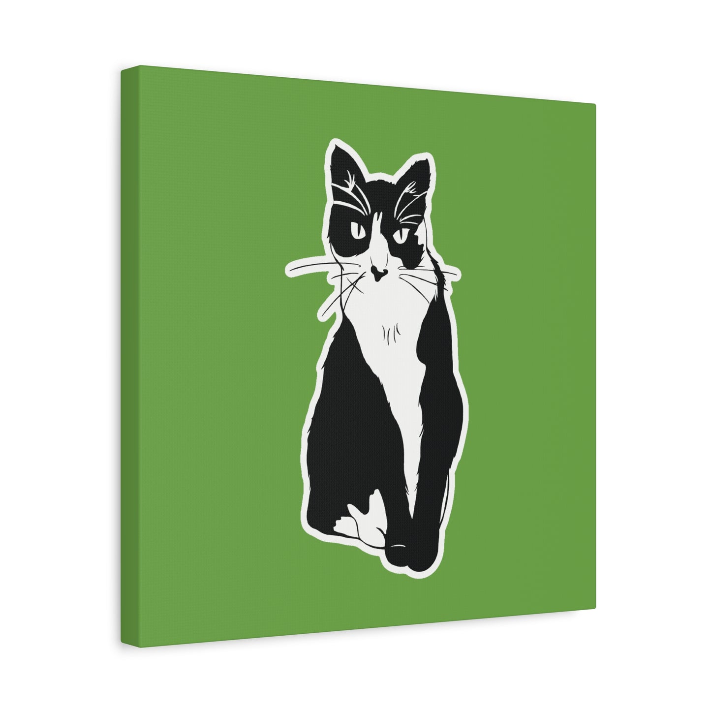 Cat Canvas Print on Green (B&W Style Cat) - Cat Drawing Art