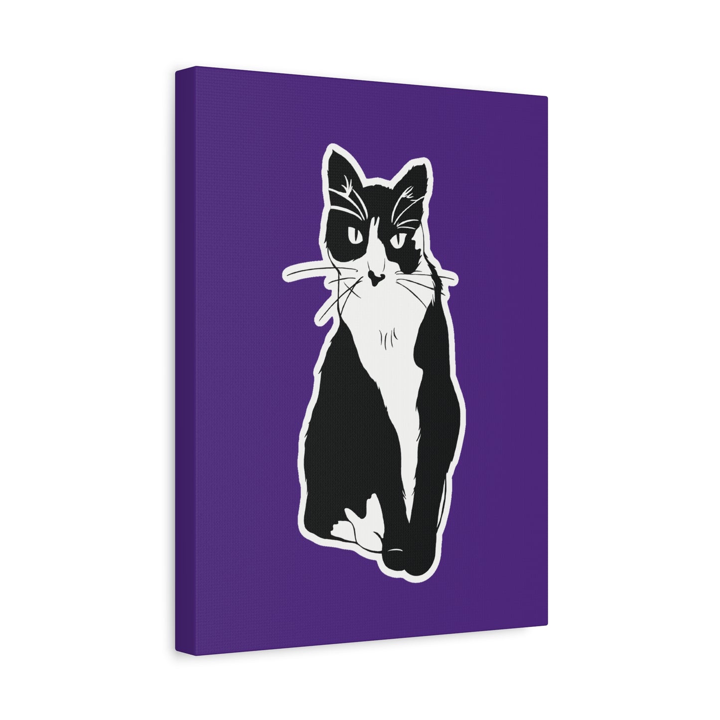 Cat Canvas Print on Purple (Sticker Style Cat) - Cat Drawing Art