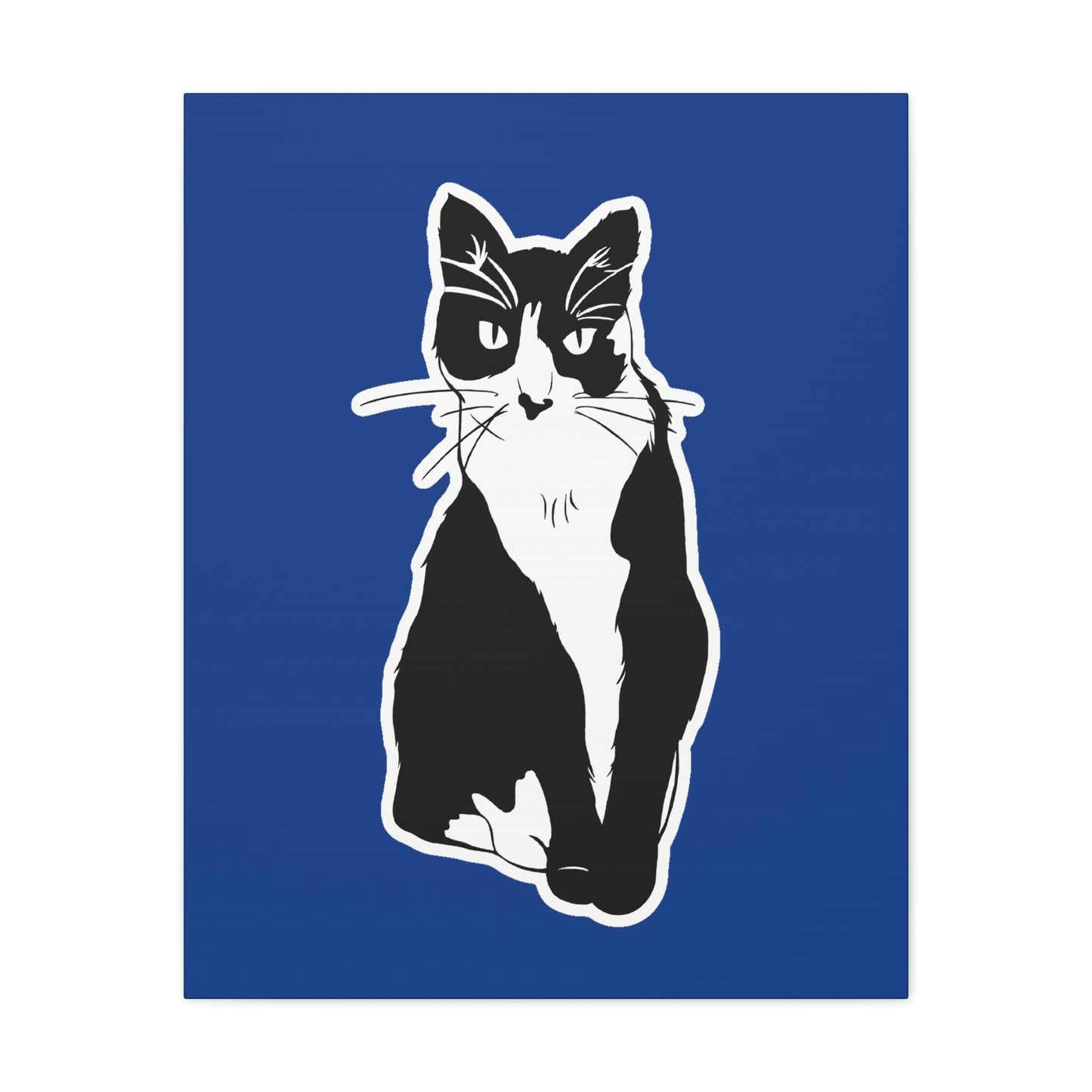 Cat Canvas Print on Dark Blue (Sticker Style Cat) - Cat Drawing Art