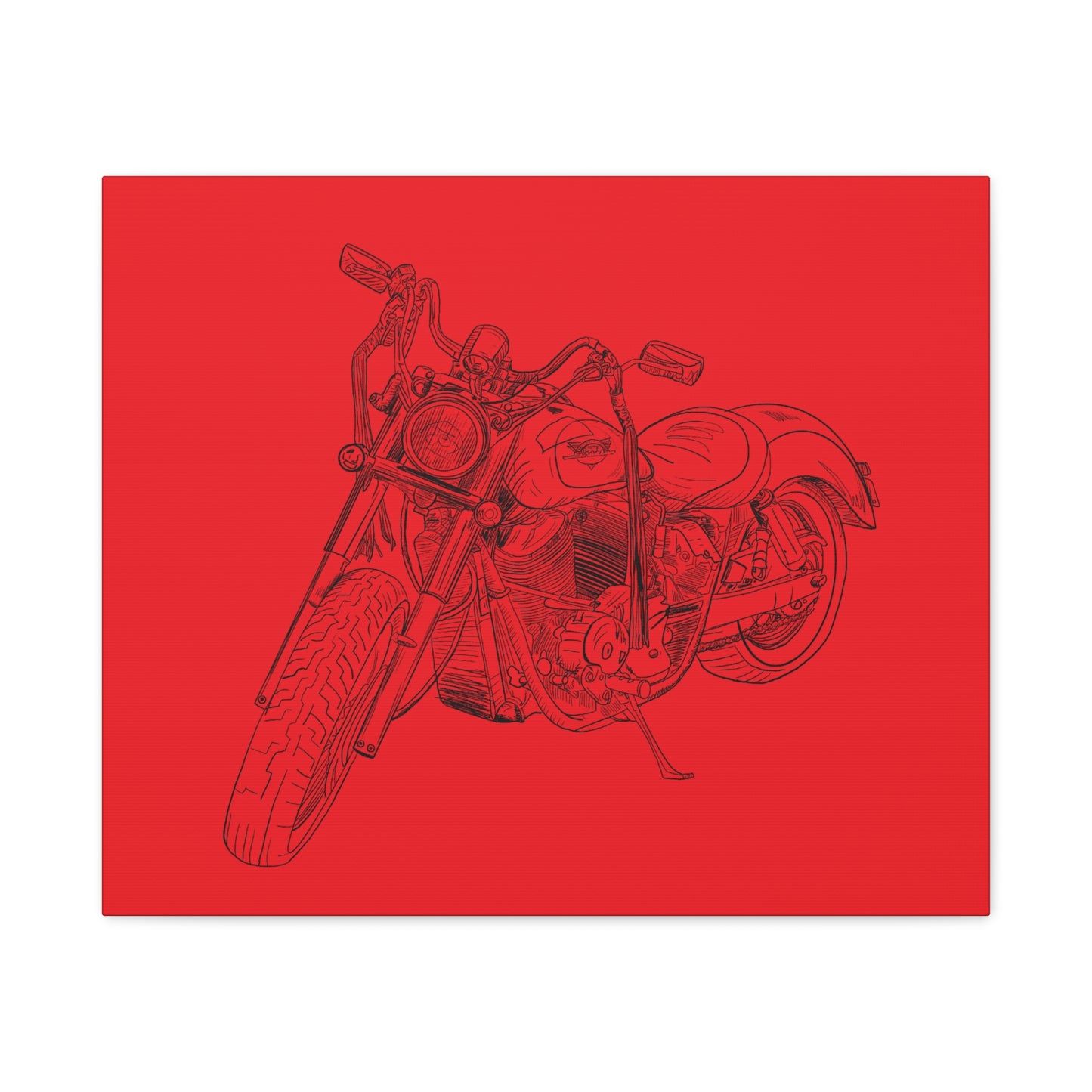 Ride Me Harley Motorcycle Sketch Canvas Print - Black Ink on Red Background