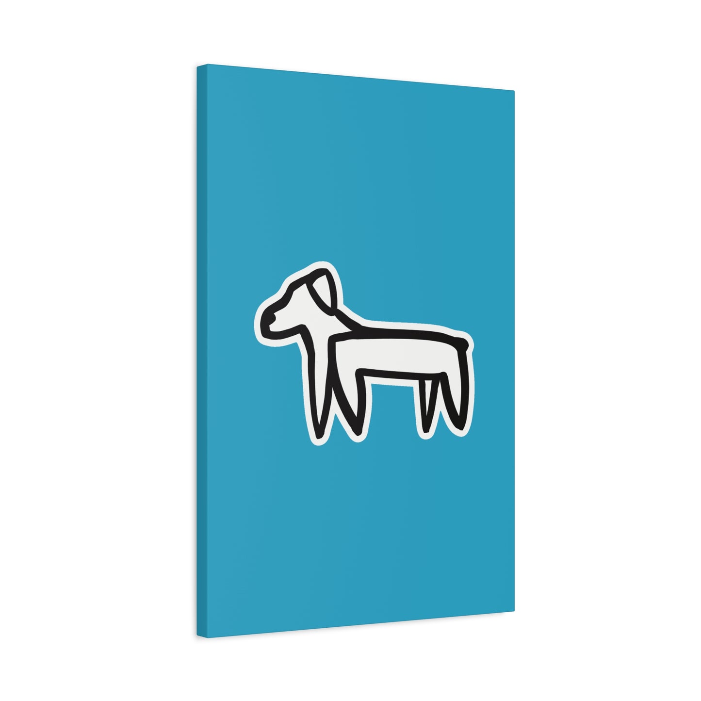 Dog Canvas Print on Turquoise (Sticker Style Black Dog) - Dog Drawing Wall Art