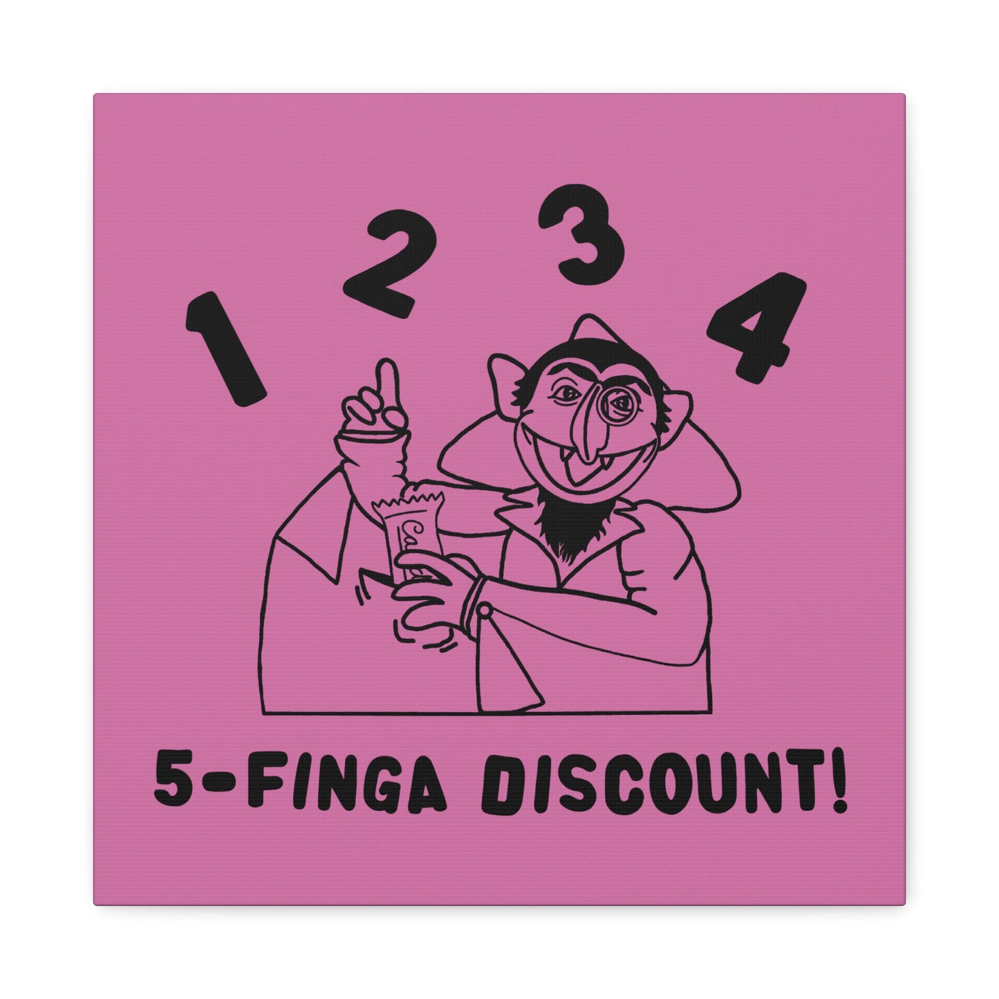 Five Finger Discount Outline Canvas Print Light Pink - Sesame Street The Count Parody Art Print