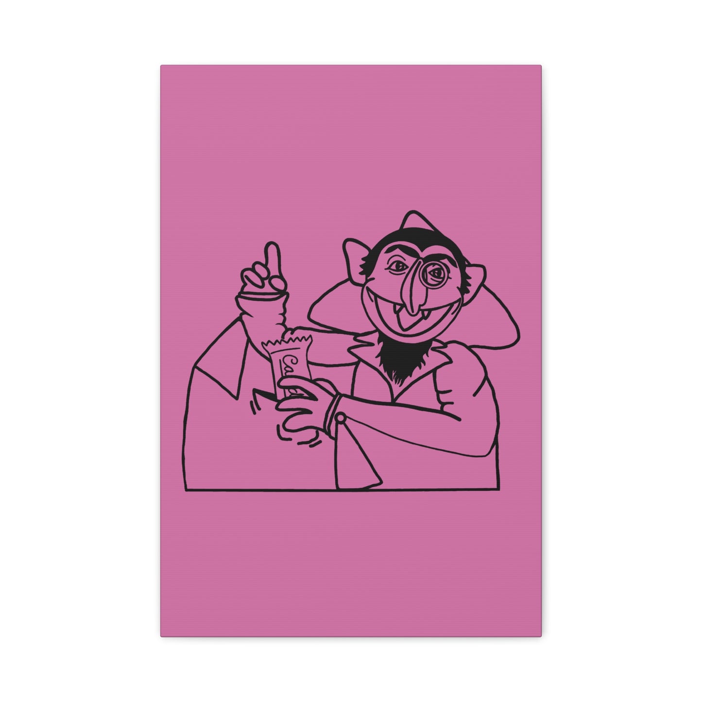 The Count Stealing Candy Outline Canvas Print Light Pink - Sesame Street The Count Parody Art
