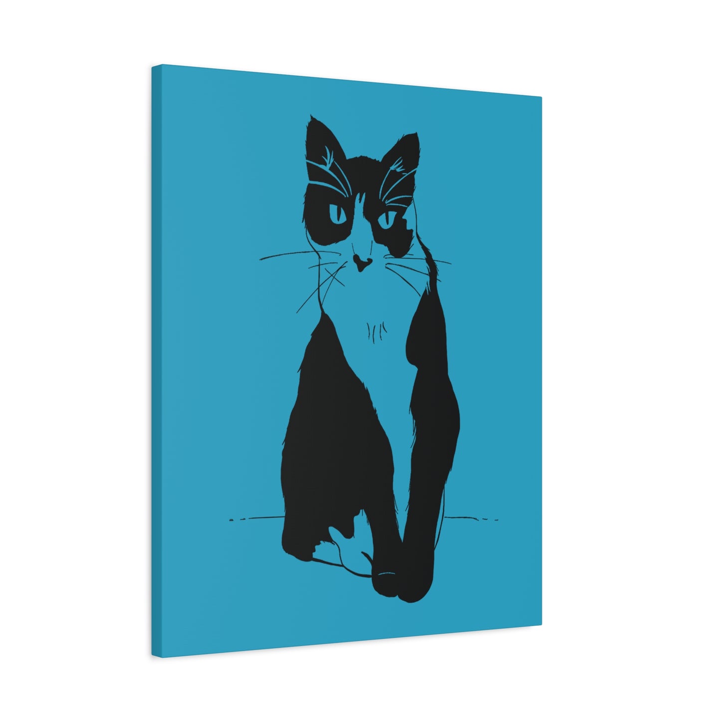 Cat Canvas Print on Turquoise (Transparent Style Cat) - Cat Drawing Art