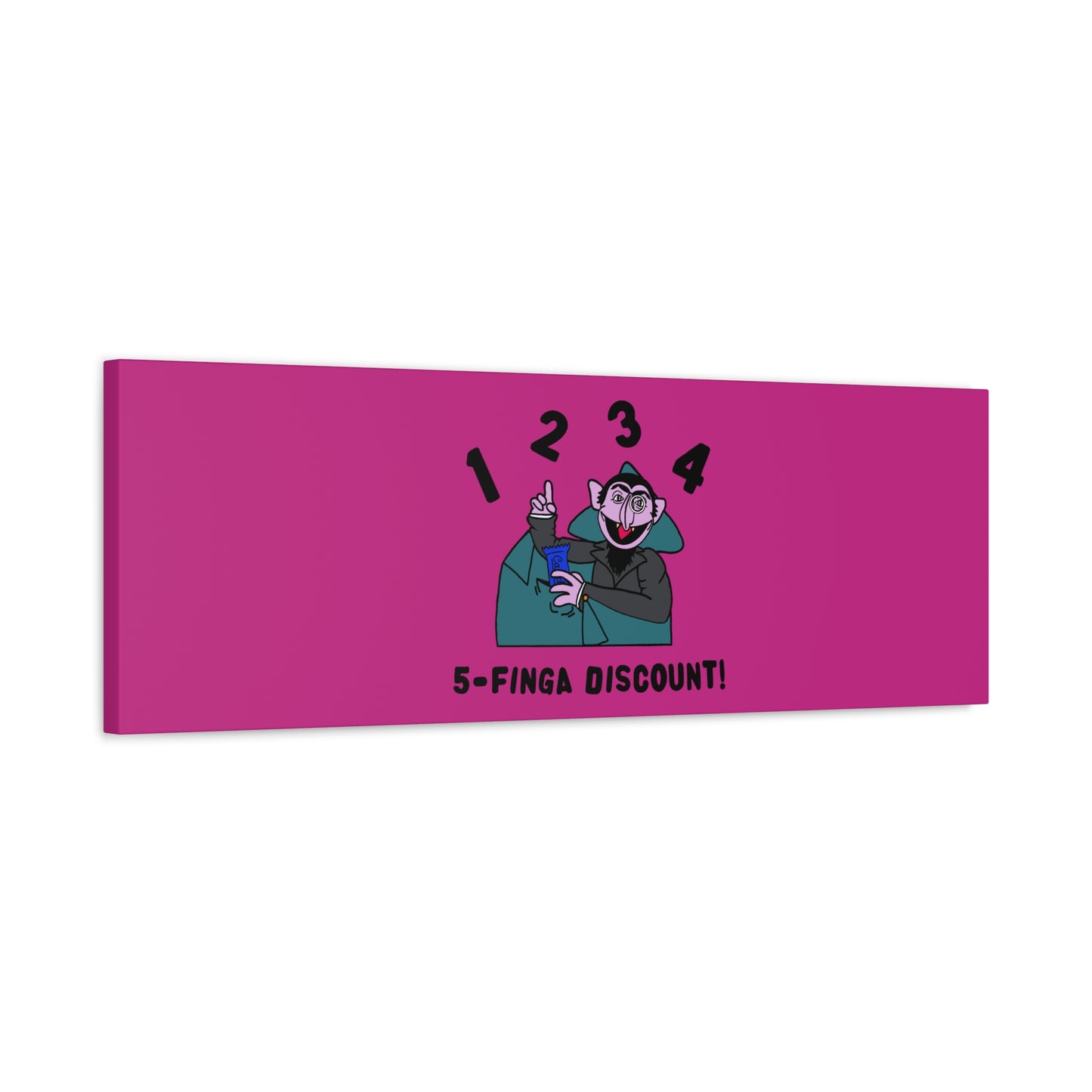 Five Finger Discount Canvas Print Pink - Sesame Street The Count Parody Art Print