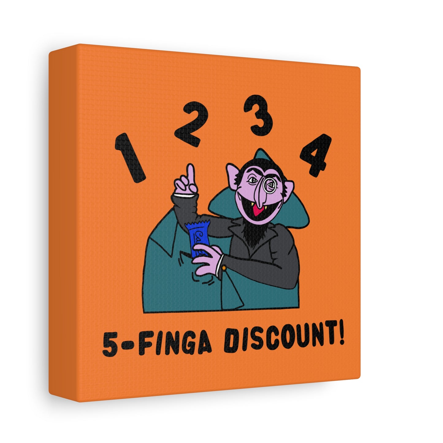 Five Finger Discount Canvas Print Light Orange - Sesame Street The Count Parody Art Print