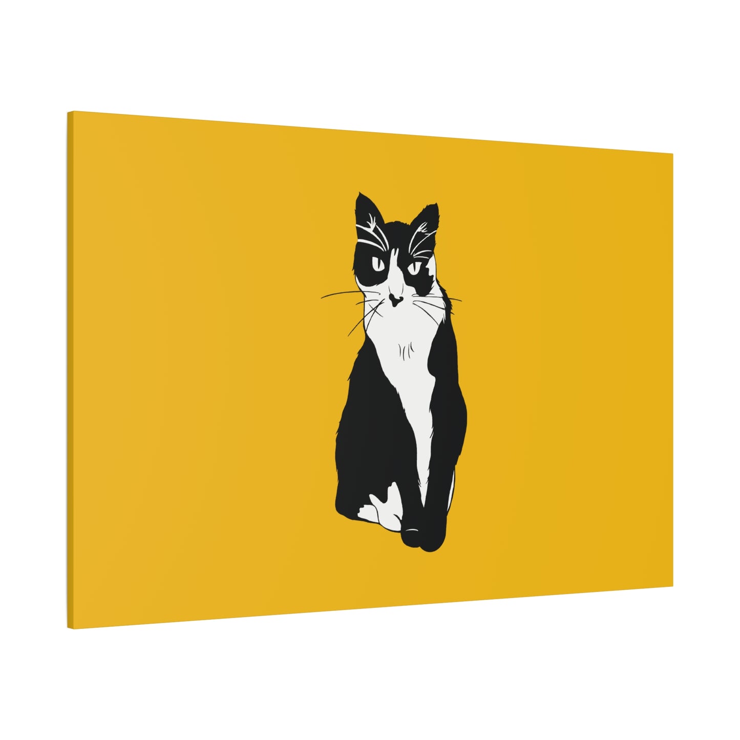 Cat Canvas on Yellow (B&W Style Cat) - Cat Drawing Art