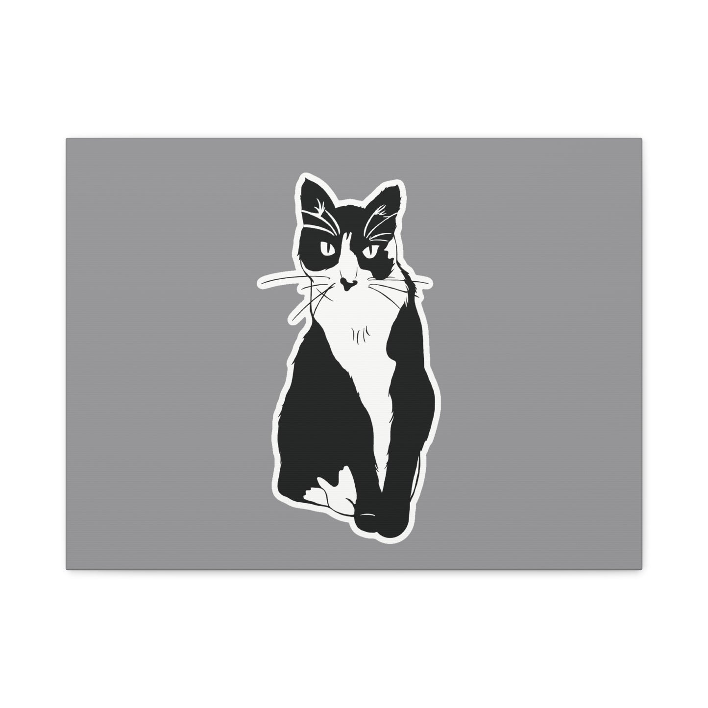 Cat Canvas Print on Grey (Sticker Style Cat) - Cat Drawing Wall Art