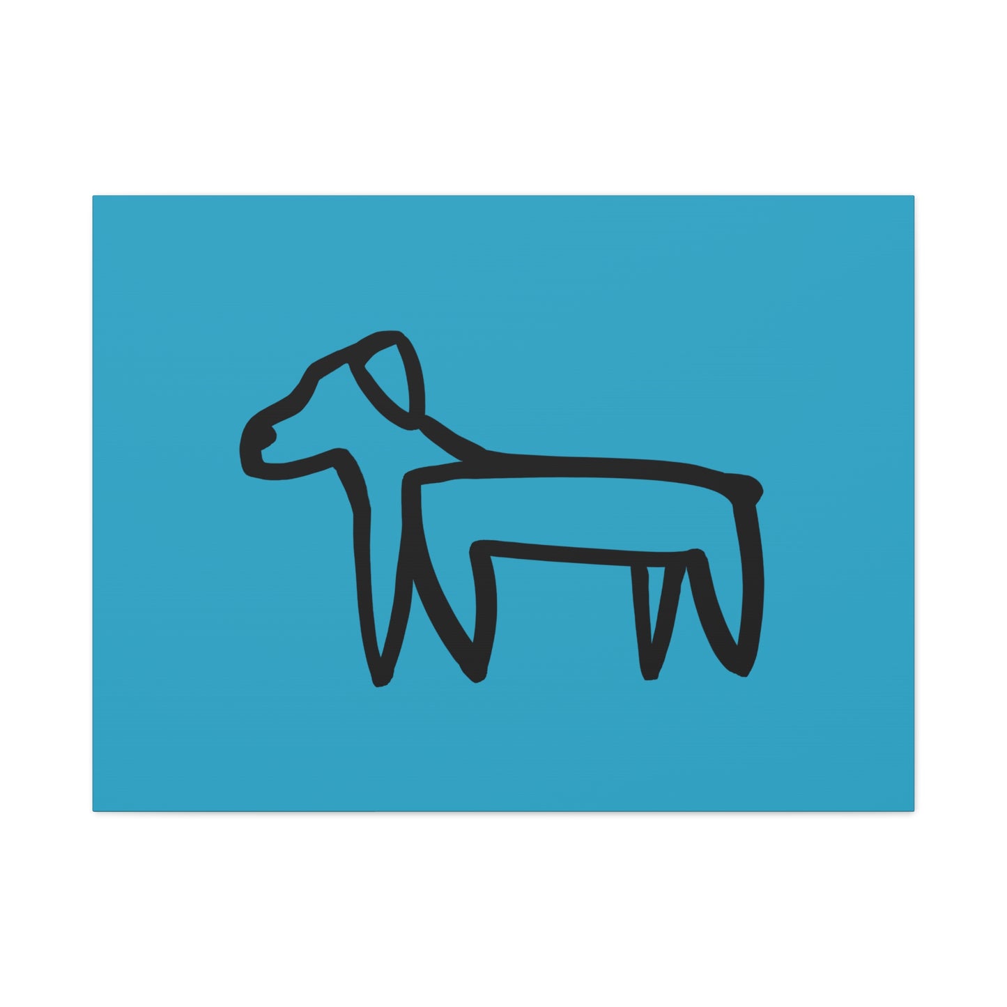 Dog Canvas Print on Turquoise (Transparent Style Black Dog) - Dog Drawing Canvas