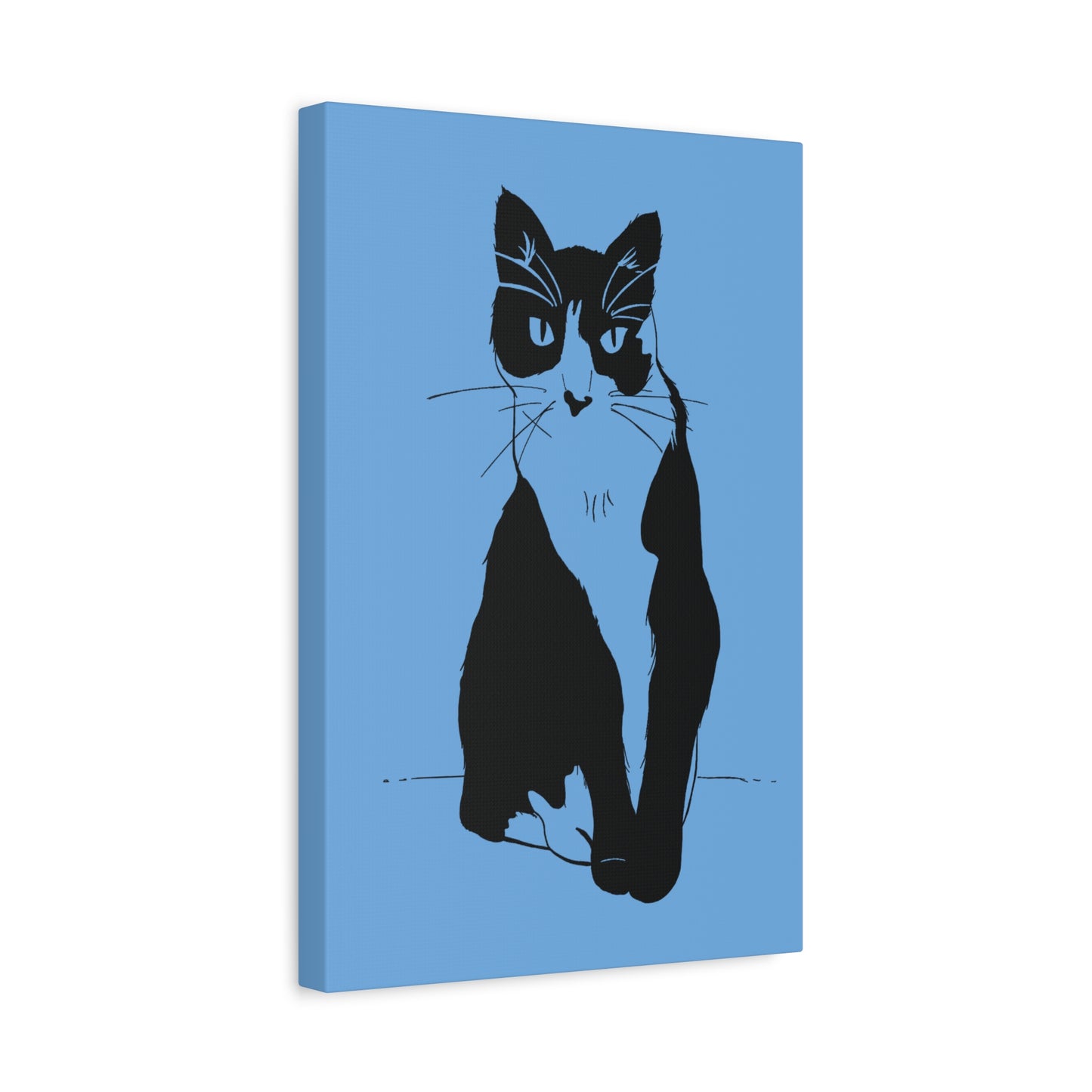 Cat Canvas Print on Light Blue (Transparent Style Cat) - Cat Drawing Art