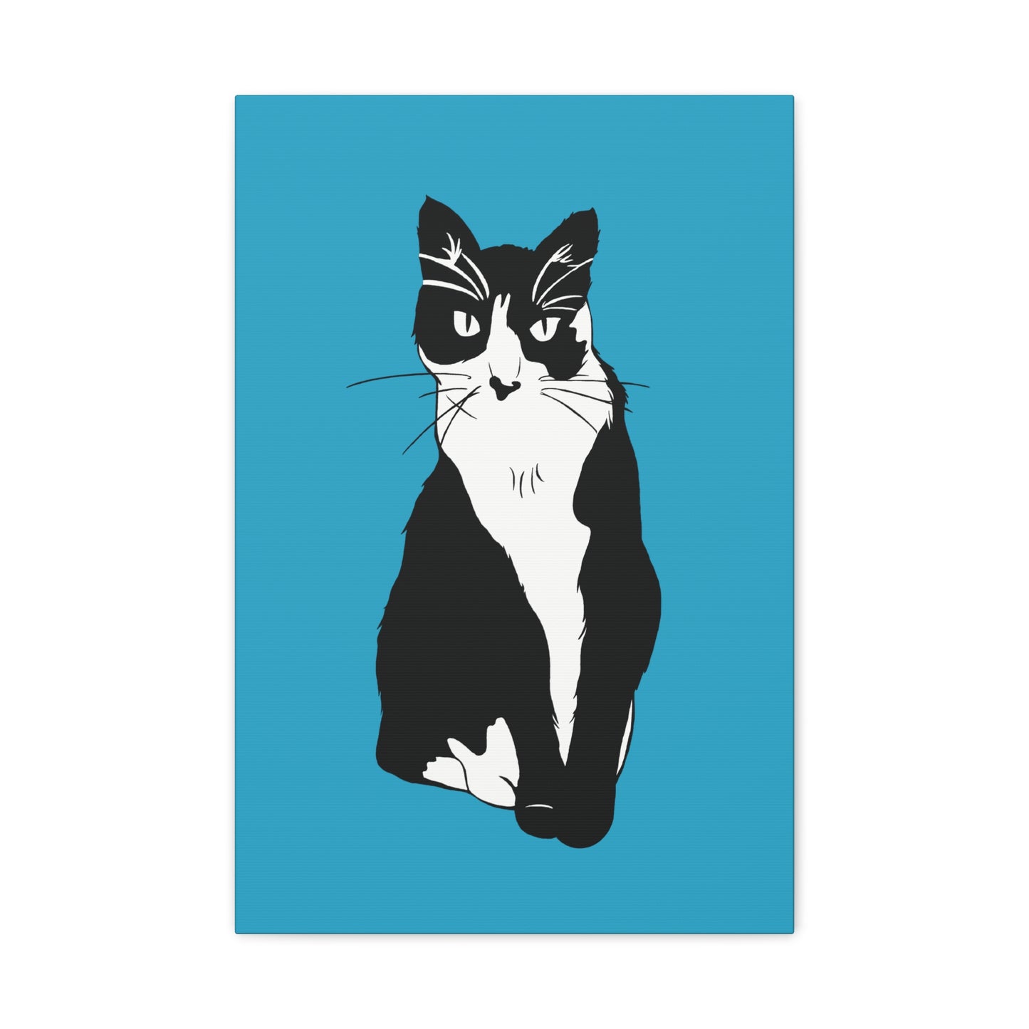 Cat Canvas on Turquoise (B&W Style Cat) - Cat Drawing Art