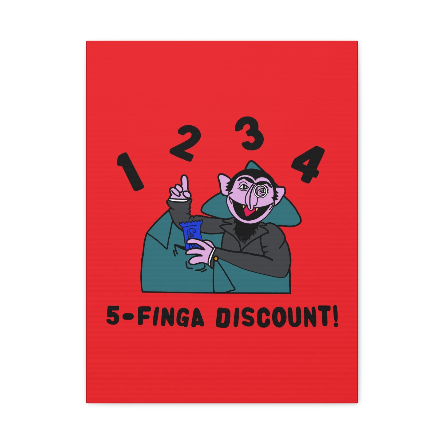 Five Finger Discount Canvas Print Red - Sesame Street The Count Parody Art Print