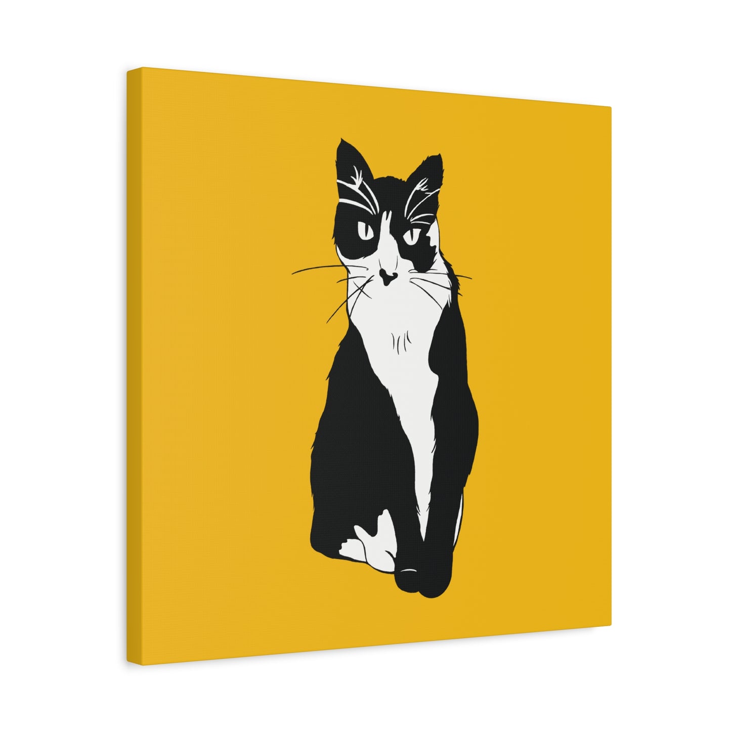 Cat Canvas on Yellow (B&W Style Cat) - Cat Drawing Art