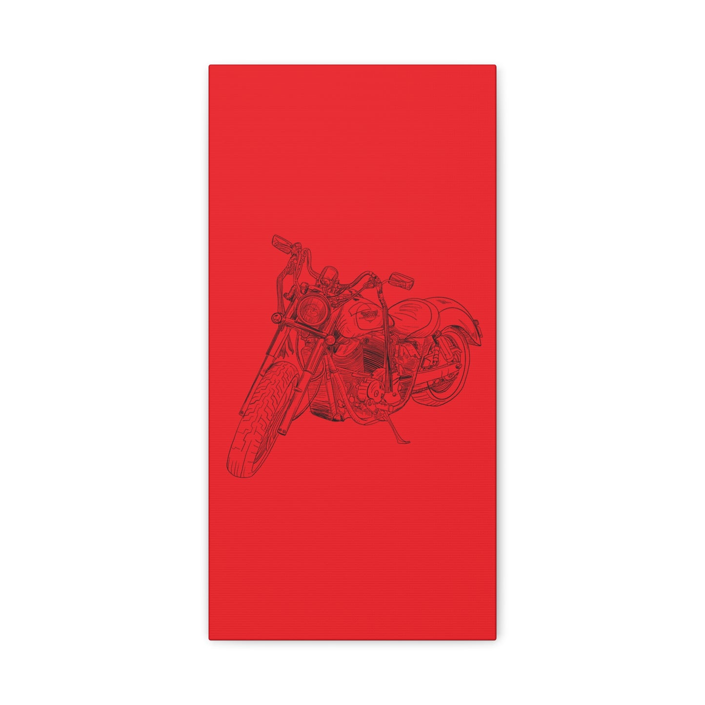 Ride Me Harley Motorcycle Sketch Canvas Print - Black Ink on Red Background