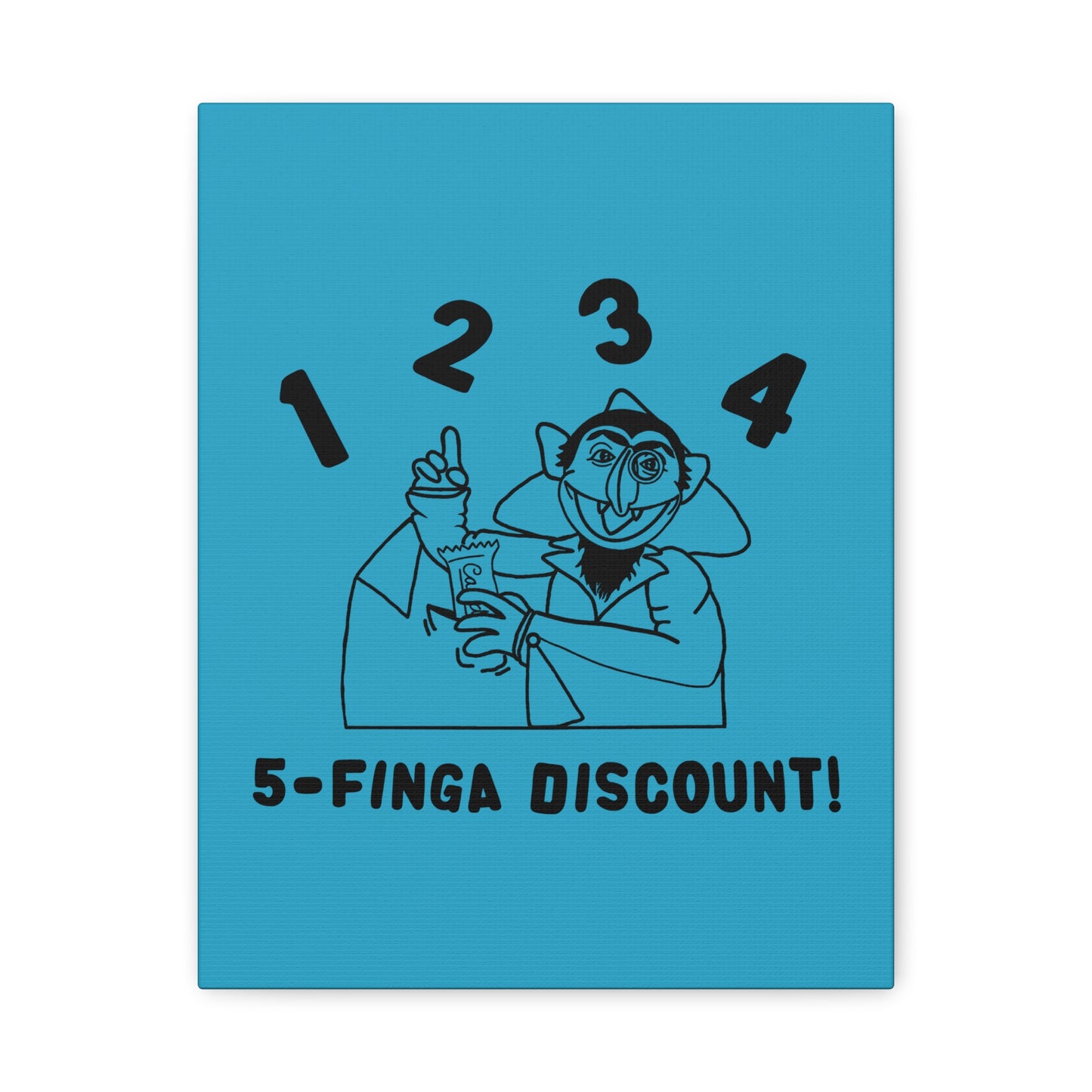 Five Finger Discount Outline Canvas Print Turquoise - Sesame Street The Count Parody Art Print