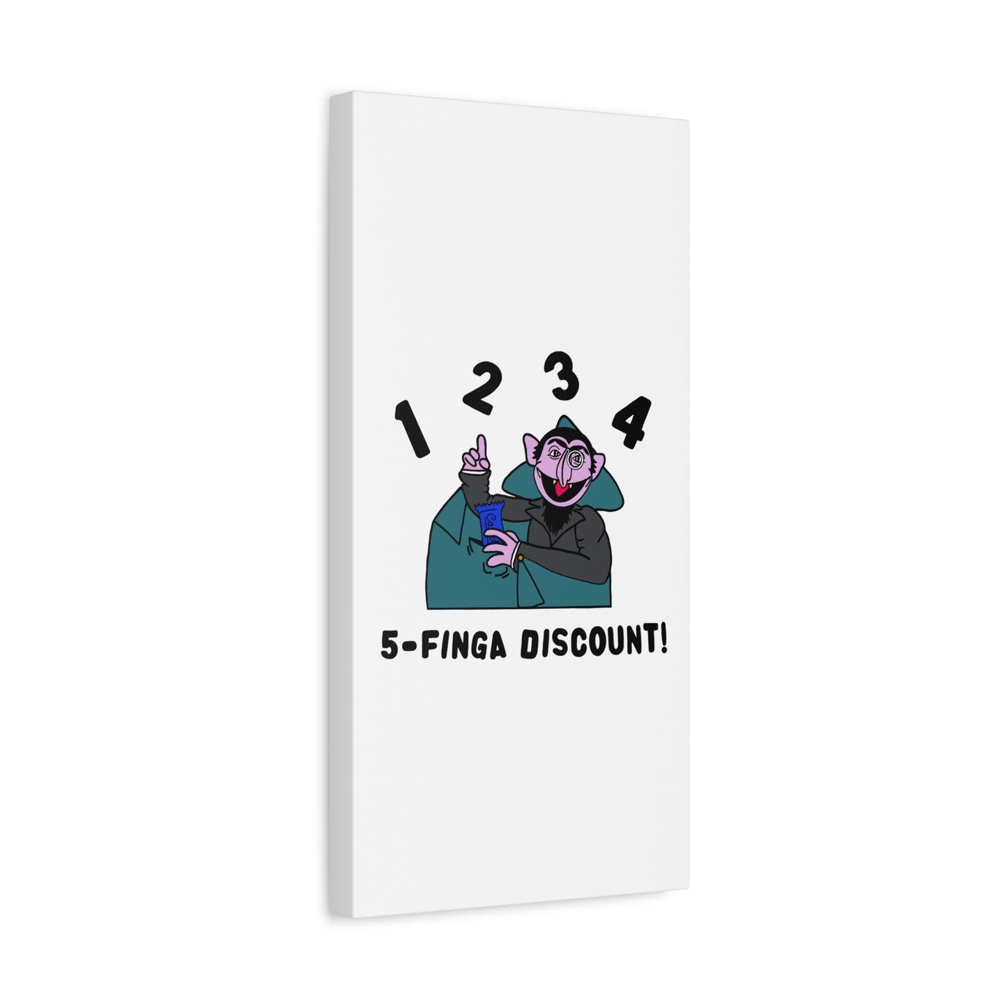 Five Finger Discount Canvas Print White - Sesame Street The Count Parody Art Print
