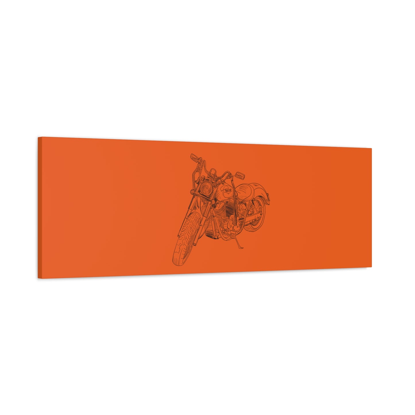 Ride Me Harley Motorcycle Sketch Canvas Print - Black Ink on Orange Background