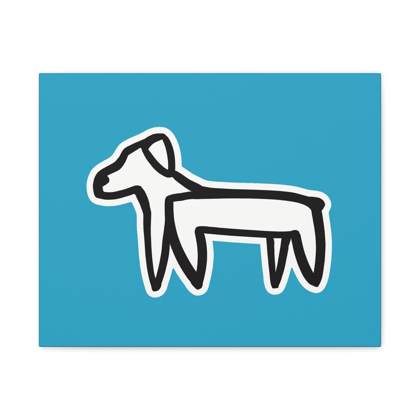 Dog Canvas Print on Turquoise (Sticker Style Black Dog) - Dog Drawing Wall Art