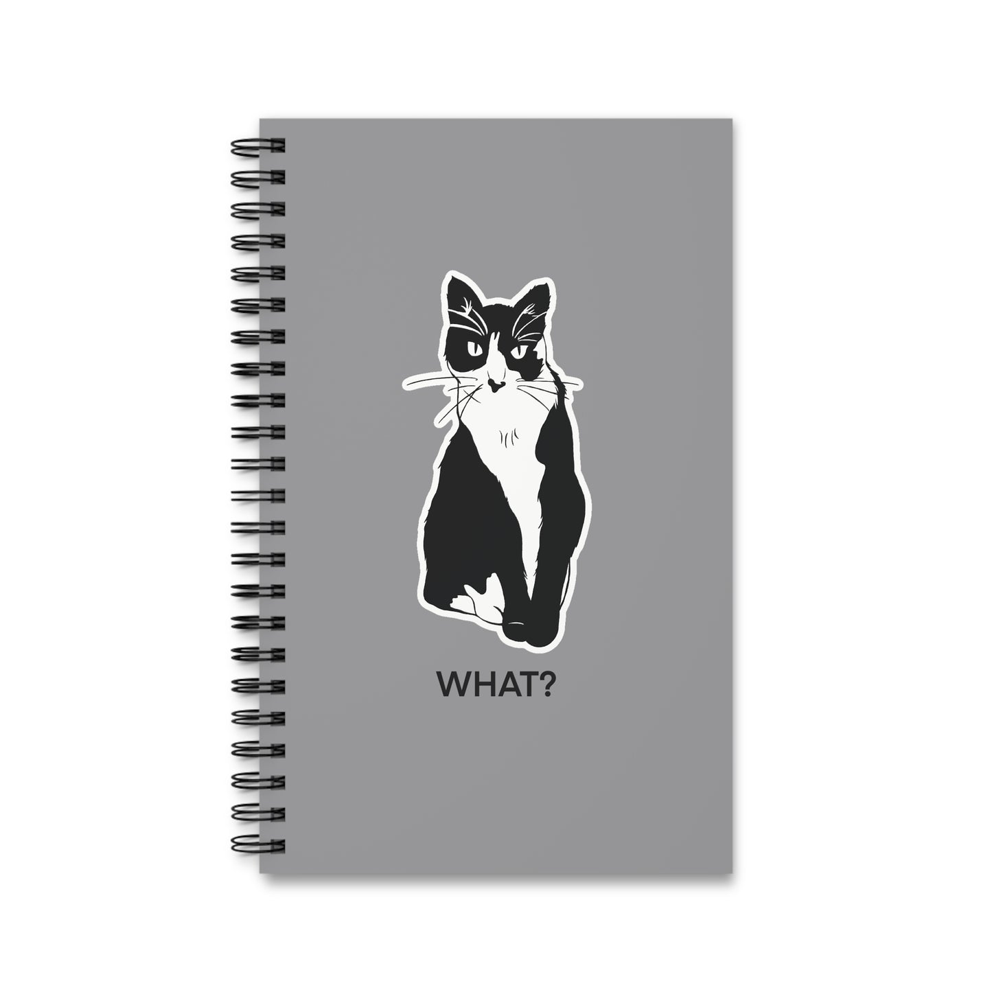 Cattitude Notebook in Grey (Sticker Style Cat with Black Writing) - Cat Spiral Notebook