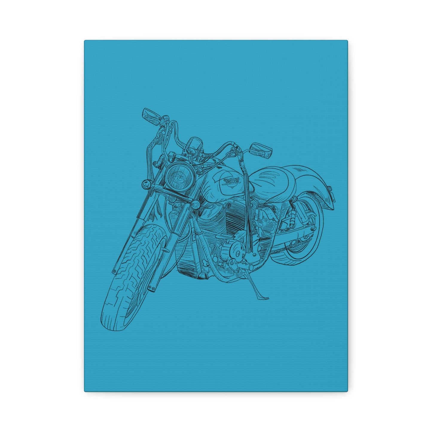 Ride Me Harley Motorcycle Sketch Canvas Print - Black Ink on Turquoise Background