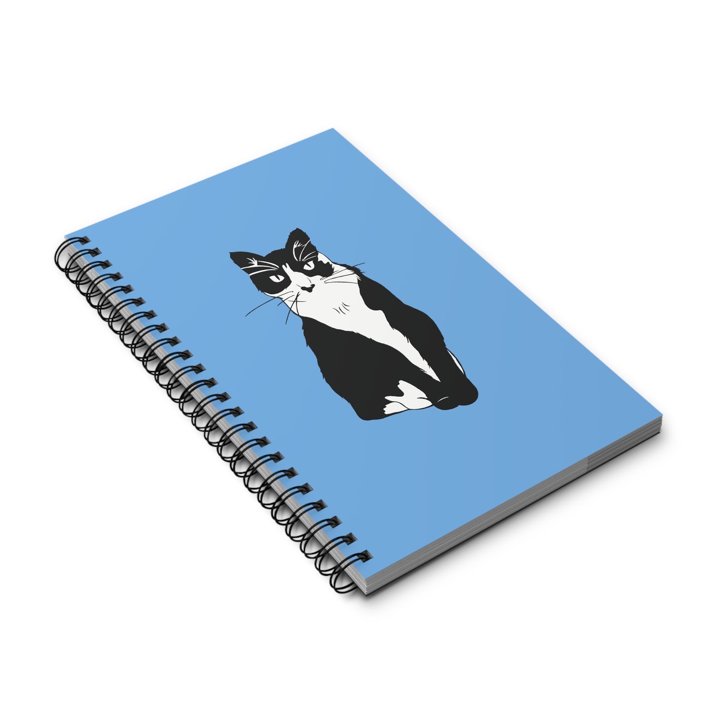 Cat Notebook in Light Blue (B&W Style Cat) - Cat Spiral Notebook