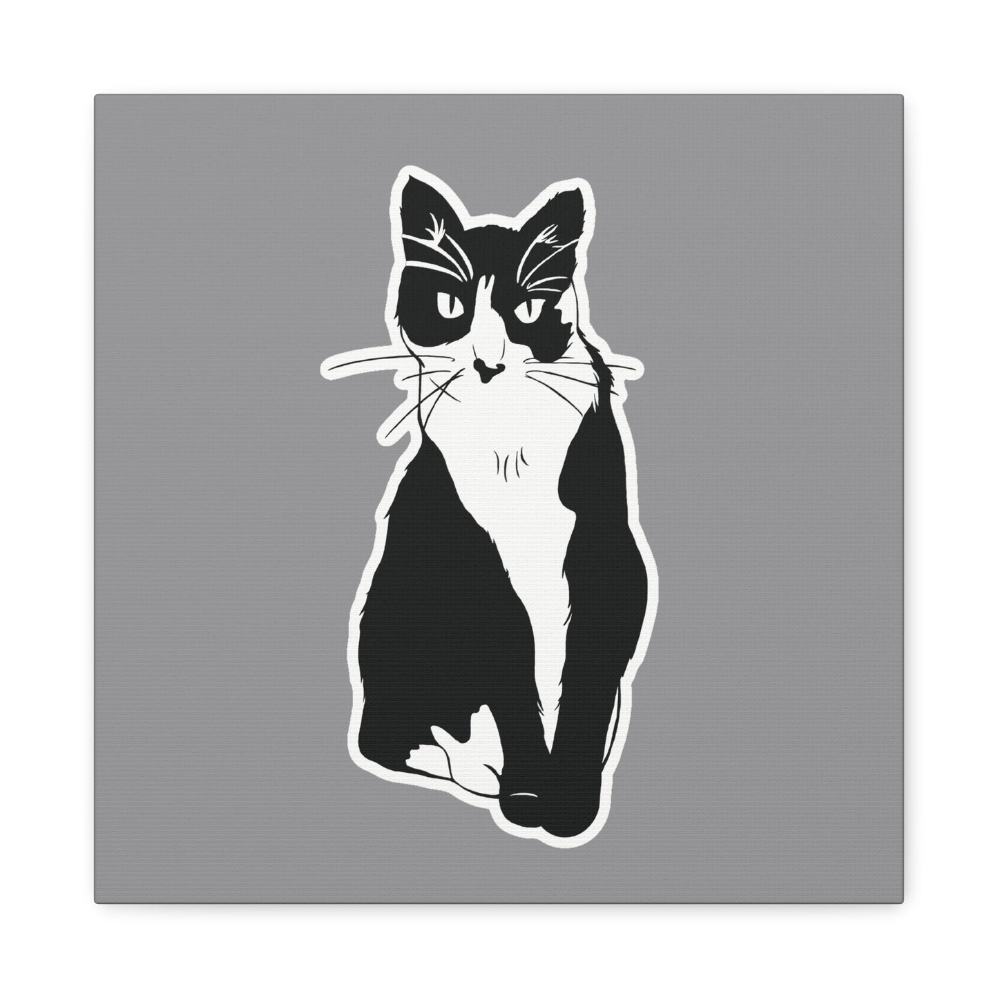 Cat Canvas Print on Grey (Sticker Style Cat) - Cat Drawing Wall Art