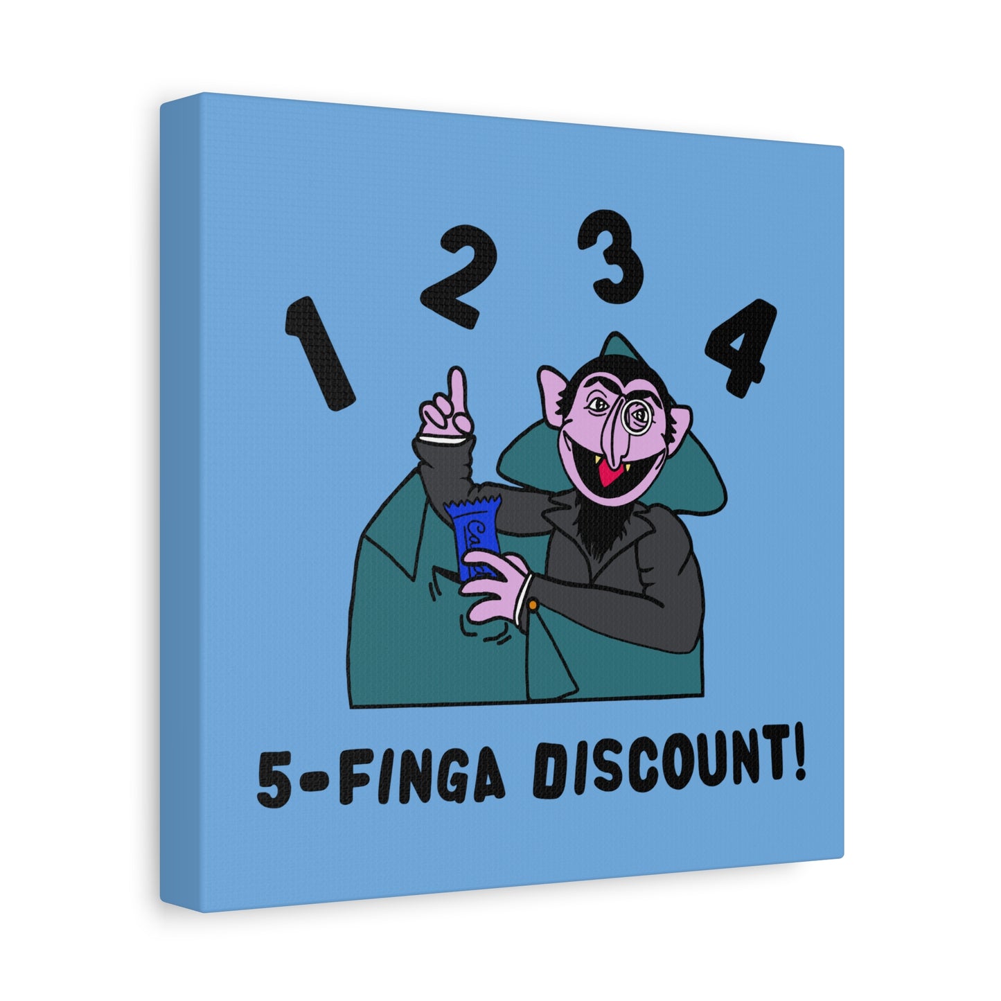 Five Finger Discount Canvas Print Light Blue - Sesame Street The Count Parody Art Print