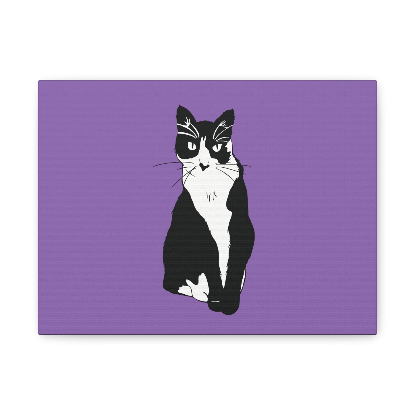 Cat Canvas on Light Purple (B&W Style Cat) - Cat Drawing Art