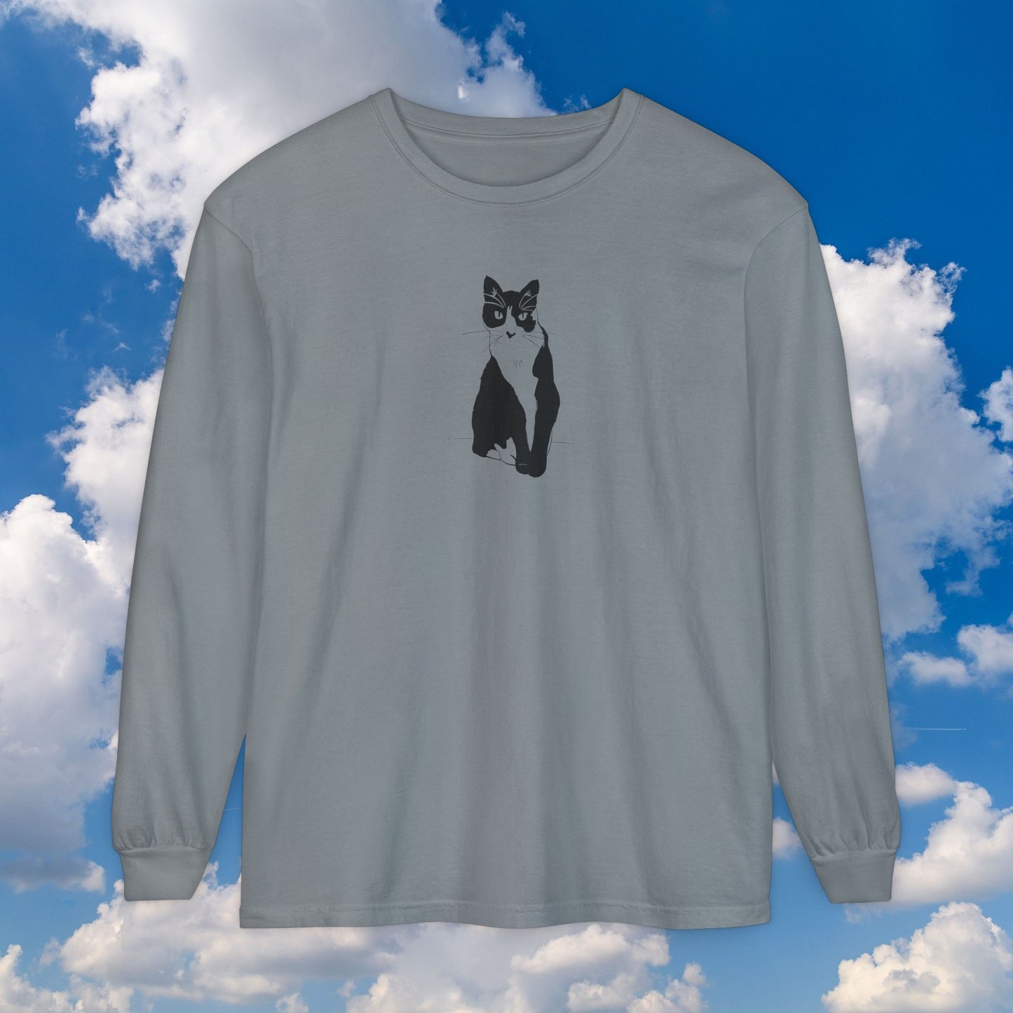 Cat Long Sleeve Tee (Transparent Style Cat) - Cat Drawing Shirt