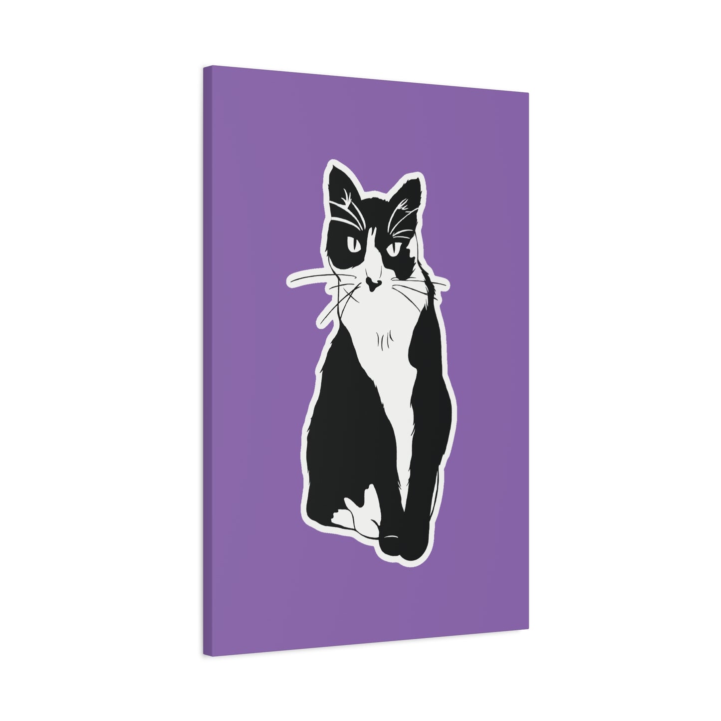 Cat Canvas on Light Purple (Sticker Style Cat) - Cat Drawing Art