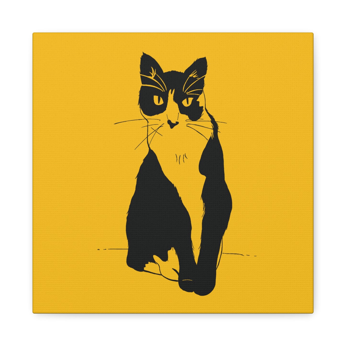 Cat Canvas Print on Yellow (Transparent Style Cat) - Cat Drawing Art