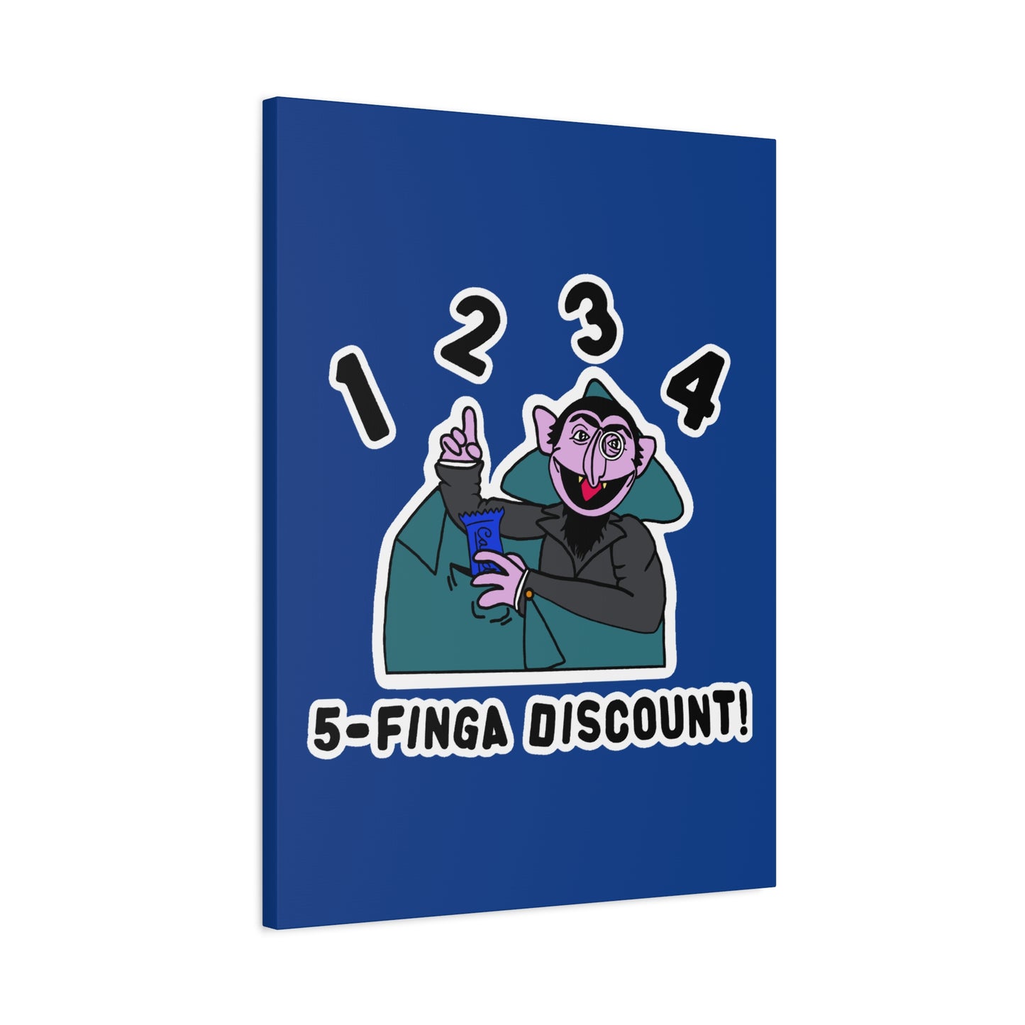 Five Finger Discount Canvas Print Dark Blue - Sesame Street The Count Parody Art Print