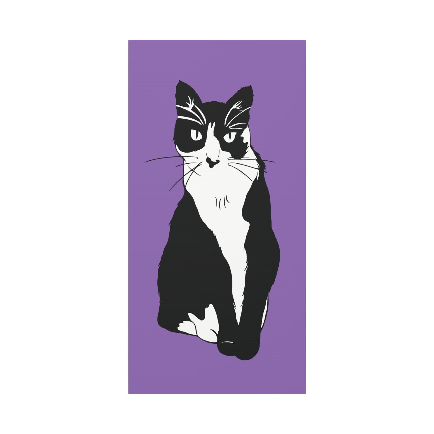 Cat Canvas on Light Purple (B&W Style Cat) - Cat Drawing Art