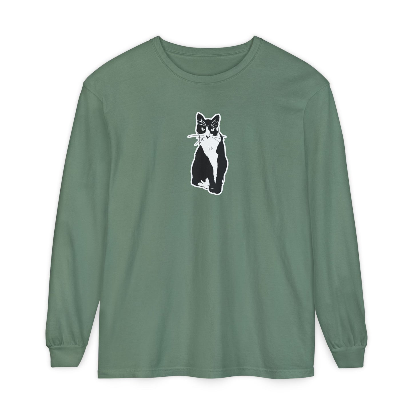 Cat Long Sleeve Tee (Sticker Style Cat) - Cat Drawing Shirt