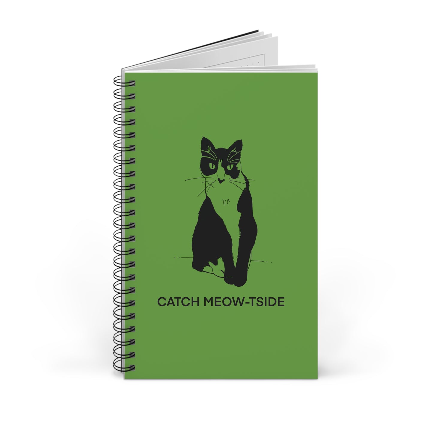 Catch Meow-tside Notebook in Light Green (Transparent Style Cat) - Cat Spiral Notebook
