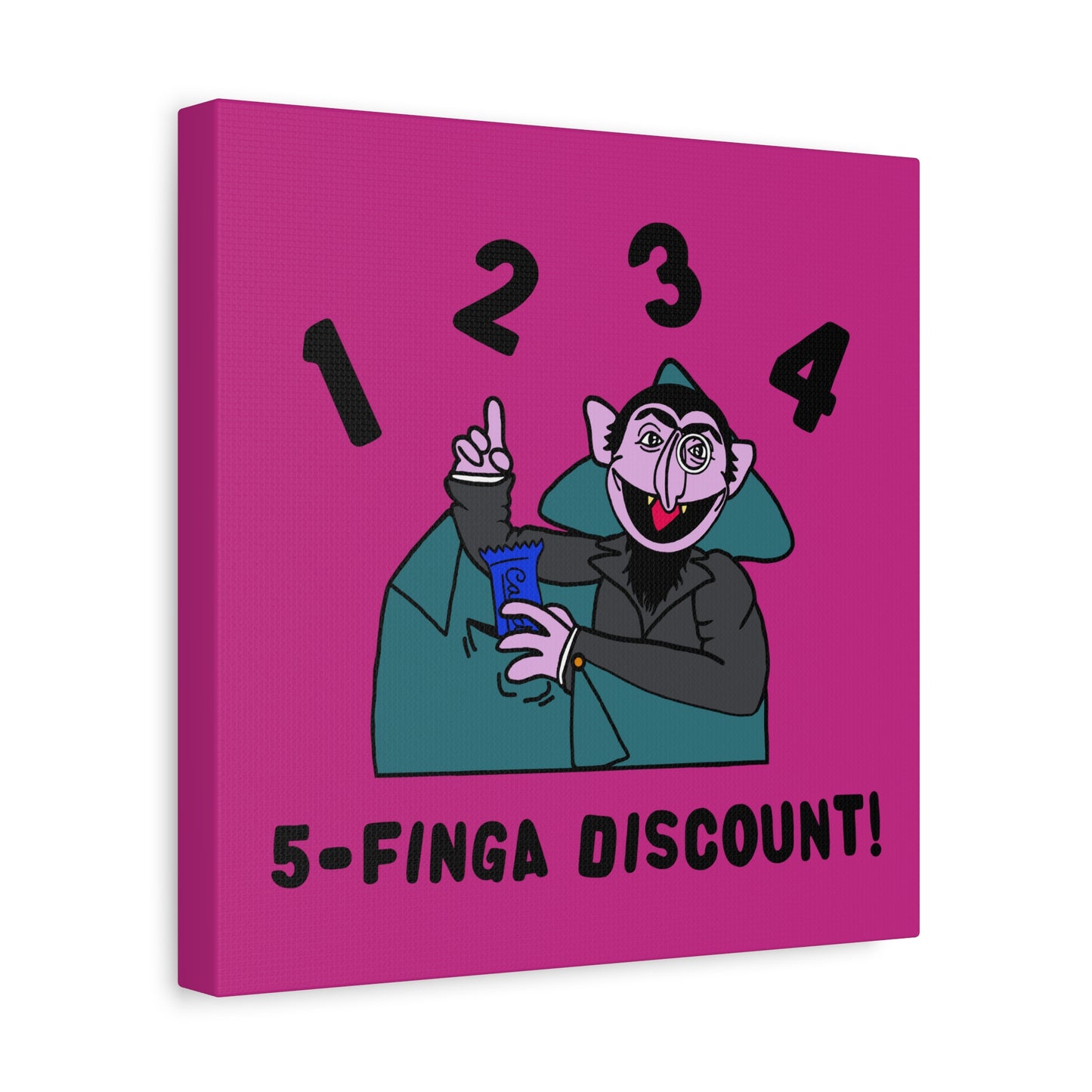 Five Finger Discount Canvas Print Pink - Sesame Street The Count Parody Art Print