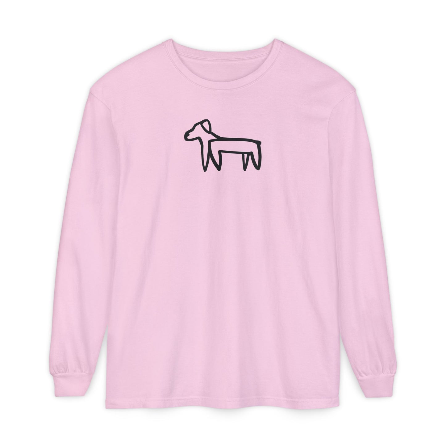 Dog Long Sleeve Tee (Transparent Style Black Dog) - Dog Drawing Shirt